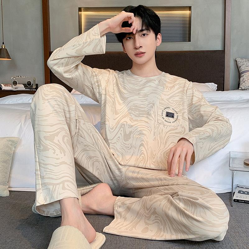 Fashion Cotton Pajamas Set for Men Autumn and Spring Round Nightwear Home Clothing Pyjamas Men Homme