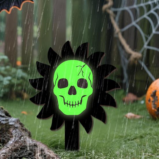 Halloween Yard Stakes Luminous Skeleton Decorative Garden Stakes Wooden Halloween Decorations for Indoor Outside Party Backyard Lawn Pathway