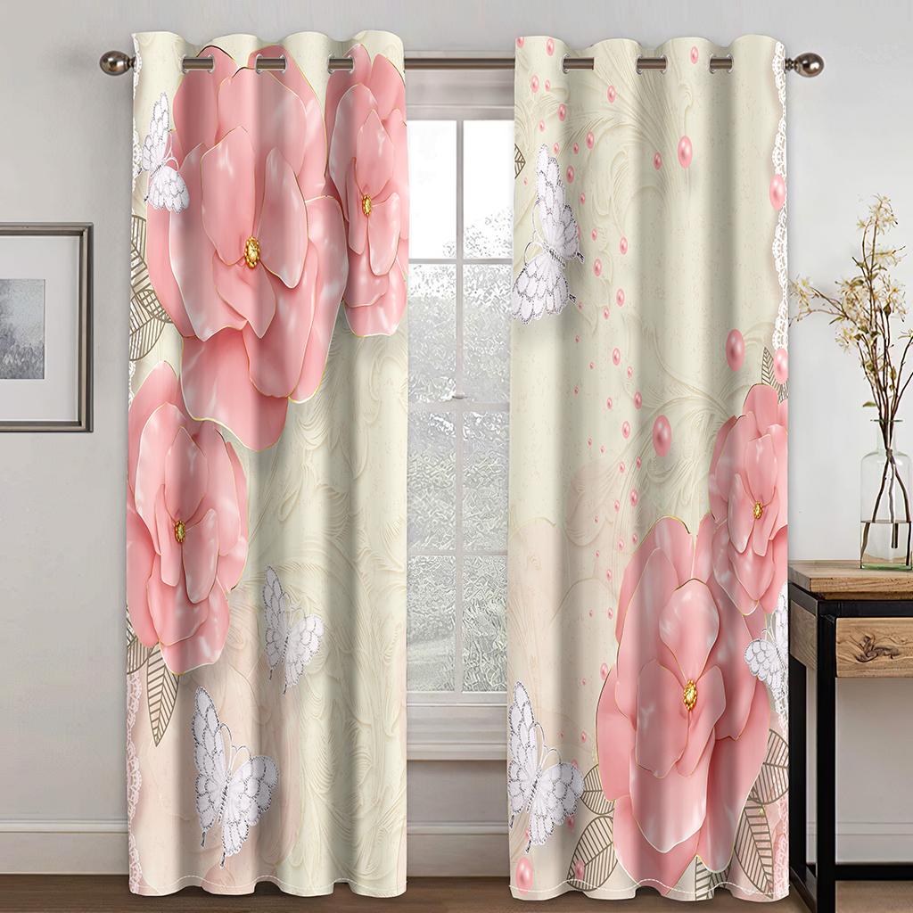 Luxury Diamond Flowers Sunshade Thin Window Curtains For Living Room Bedroom Bathroom Kicthen Door Home Decor On Sale 2Pieces