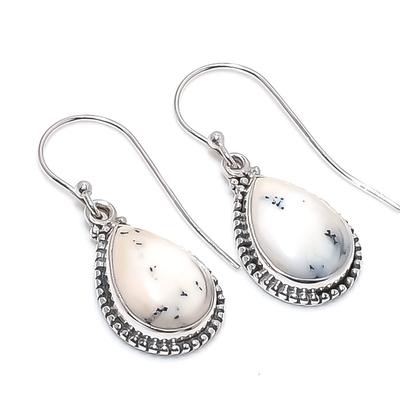 Natural Dendrite Opal Gemstone 925 Solid Sterling Silver Gift Earring 1.25" P2R08