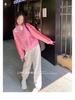 Women's Petite Pink Stand-up Collar Baseball Jacket - Sporty, Casual, for Spring and Autumn