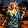 Women’s Casual Three Quarter Sleeve Crew Neck Top with Halloween and Pumpkin Print Loose Fit Comfortable Design