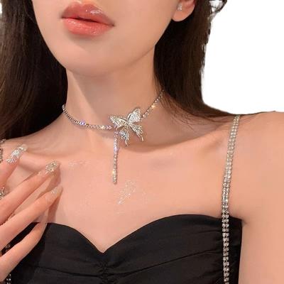 Lady Butterfly Choker Fashion Adjustable Chain Tassel Clavicle Chain Necklace for Women Party Jewelry