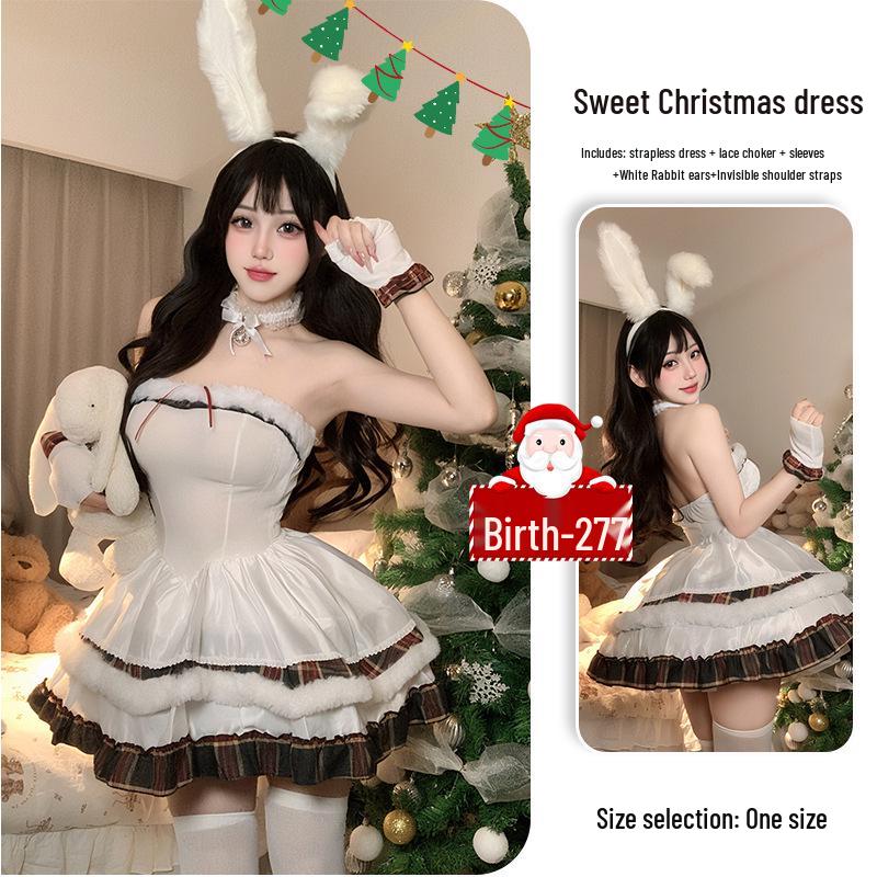 ** 2025 Christmas Lolita Snowman Costume: European & American Style Sexy Bandeau Dress with Cloak ** One Size