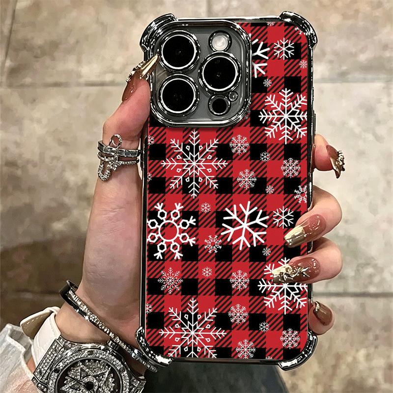 Snow Snowflake Winter Cold Plating Phone Case For Iphone 16 17 Pro Max Air 16E 14 15 Plus 12 13 Mini Anti-Fall Airabag Cover