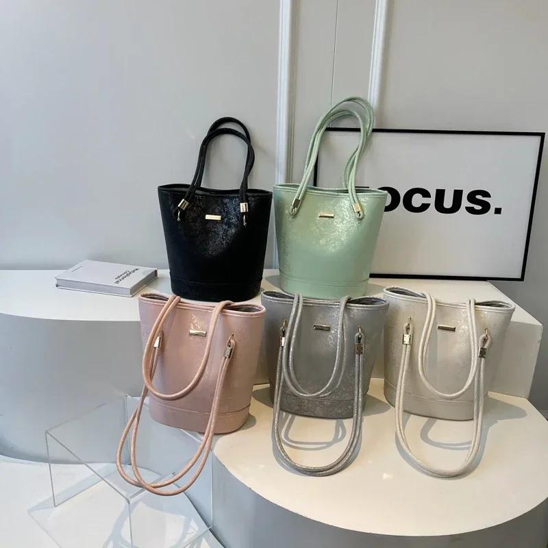 Solid PU Sewing Line Zipper Crossbody Bags High Quality Internal Compartments Bags for Women Bucket Type Women's Bags