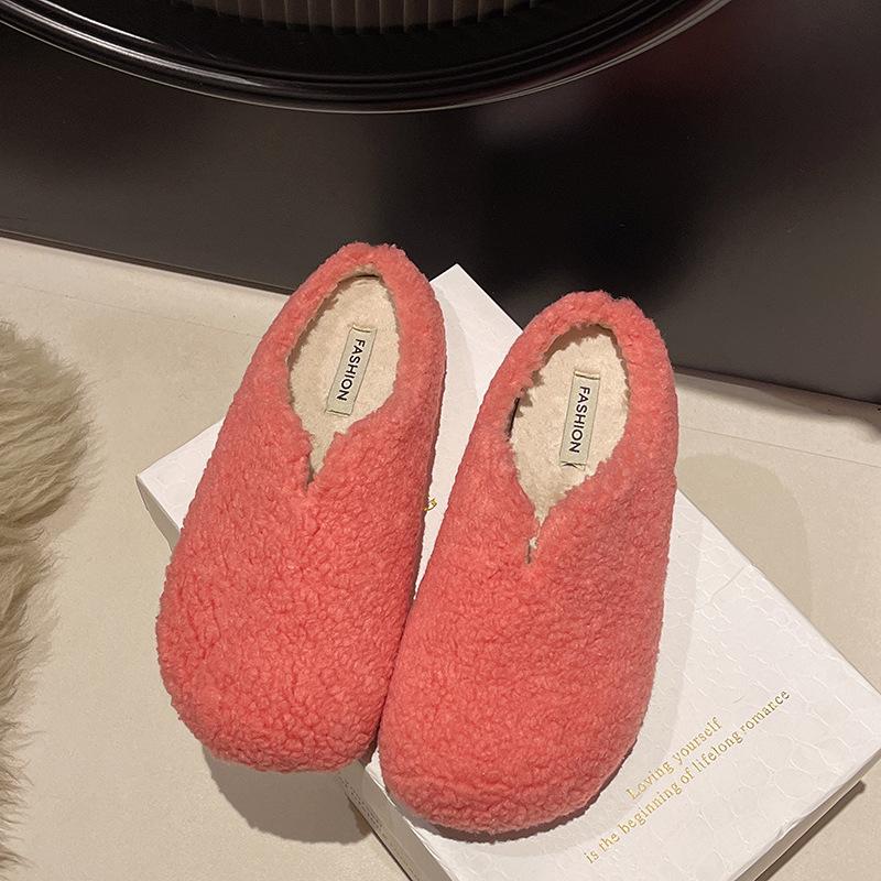 Korejská verze ležérních nadýchaných pantoflí dámské 2025 nové zimní nošení s plochou podrážkou líné Muller boty s fleecovou hlavou a poloviční nazouvací