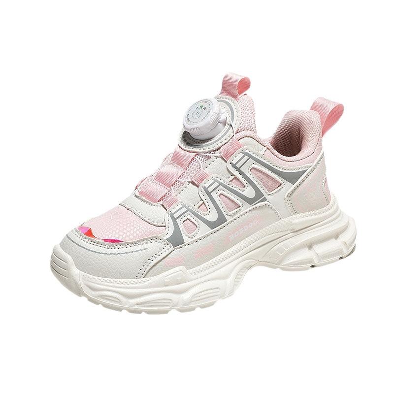 Babu Bean Girls Shoes 2025 Autumn New Children's Leather Sneakers Medium and Older Children's Mesh Breathable Princess Shoes
