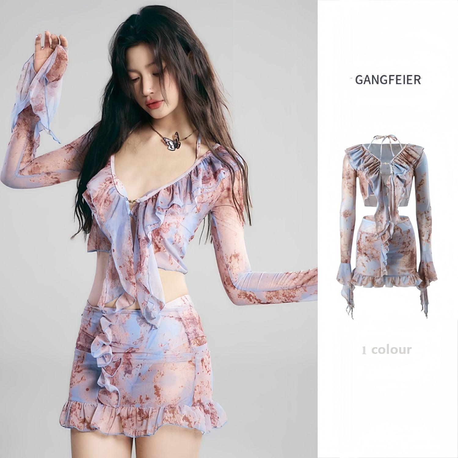 

Новый купальник из четырех частей, бикини с эффектом пуш-ап, сексуальный элитный купальник для отпуска в стиле горячей весны, купальник в стиле чистой похоти для женщин