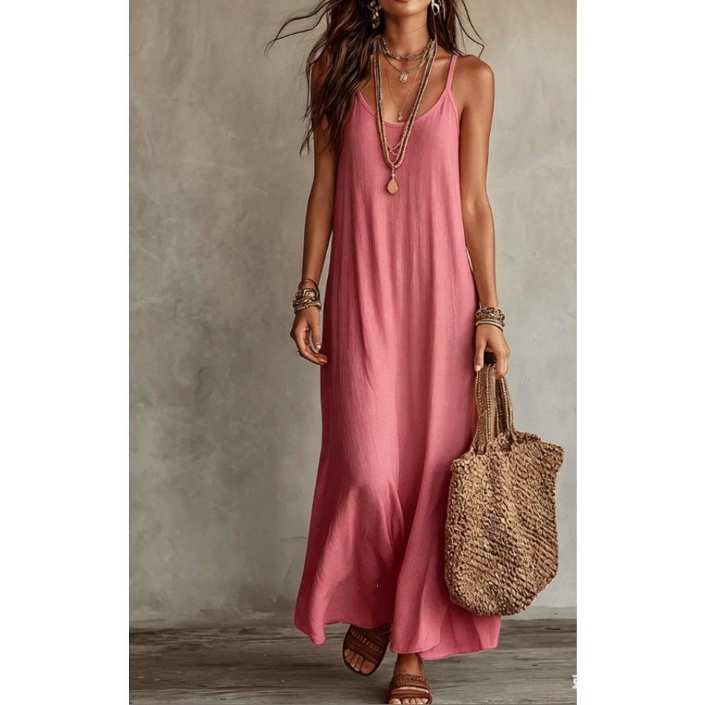 BITCED Fashion Summer Spring Solid Color Print Sleeveless U-Neck Casual Dresses