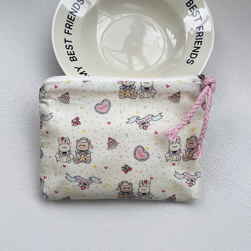 Adorable Blue Cartoon Makeup Bag: Mini Pure Cotton Coin and Earphone Pouch, Lipstick Carrier, Portable Storage.