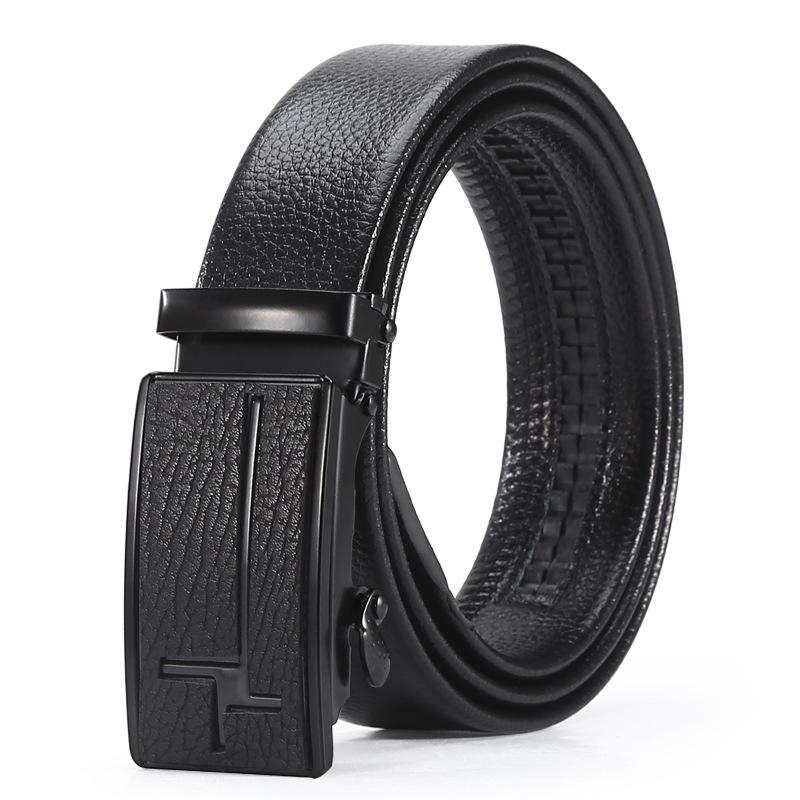 Men's Fashion Wear-Resistant Automatic Buckle Lychee Grain Faux Leather Belt