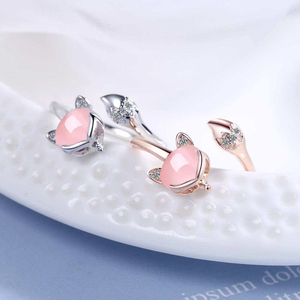 Sterling Color New Arrival Woman Fine Jewelry High Quality Crystal Stone Cubic Zircon Agate Fox Rings Size Adjustable Finger Ring Bague