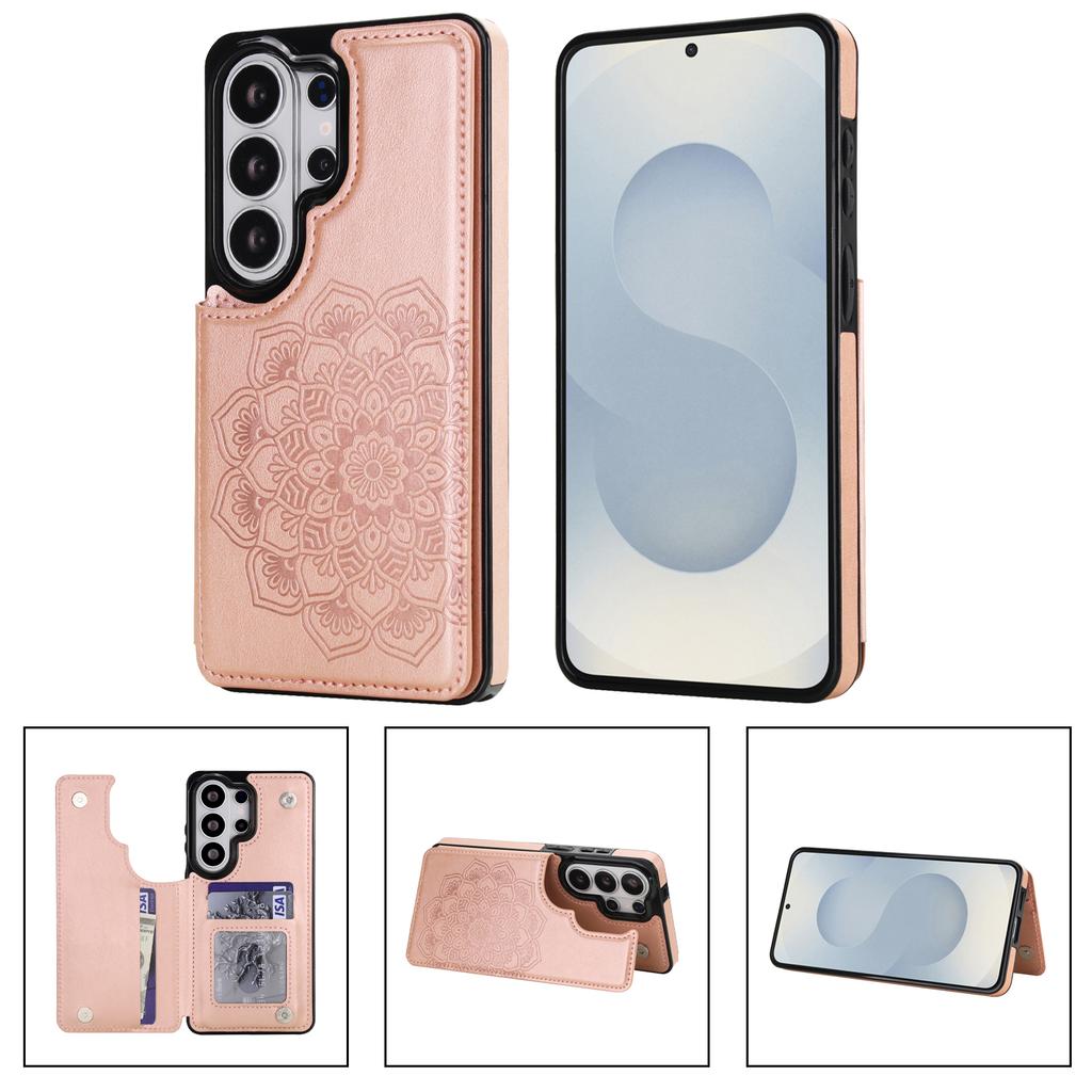 Emboss Flower Magnetic Cards Solt Wallet Leather Phone Case for Samsung A56 A36 A16 S26 Ultra Edge S25 Plus S24 FE S23 Cover