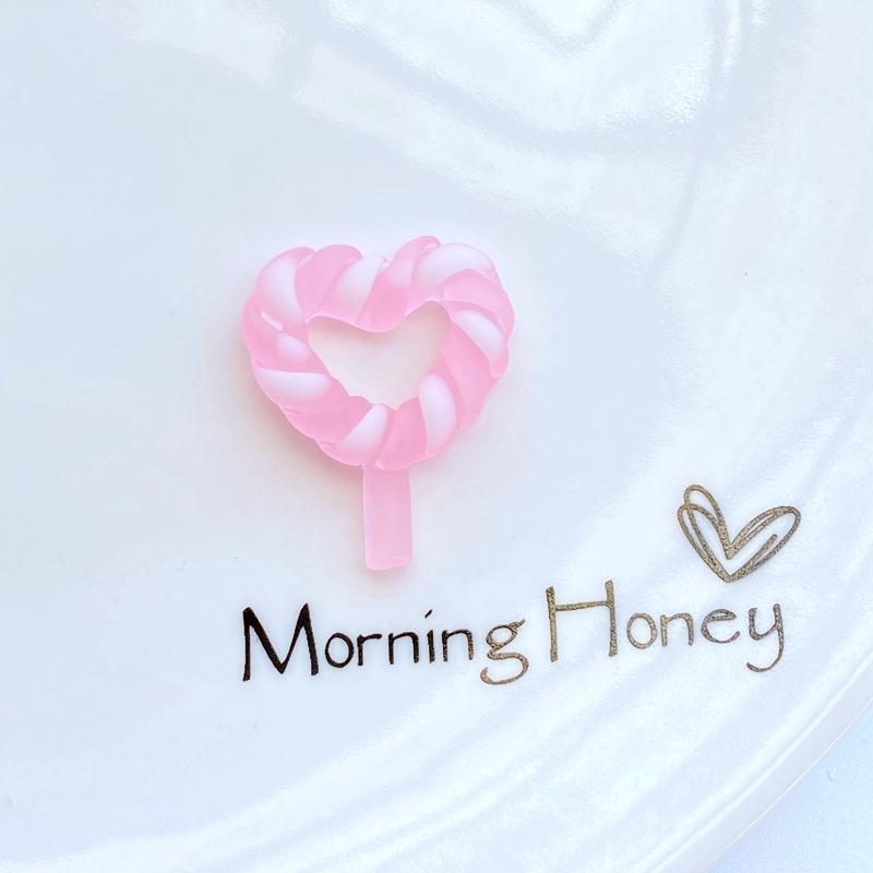 12Pcs New Luminous Heart-Shaped Lollipop Resin Figurine Crafts Flatback Cabochon Ornament Jewelry Making Hairwear Accessories