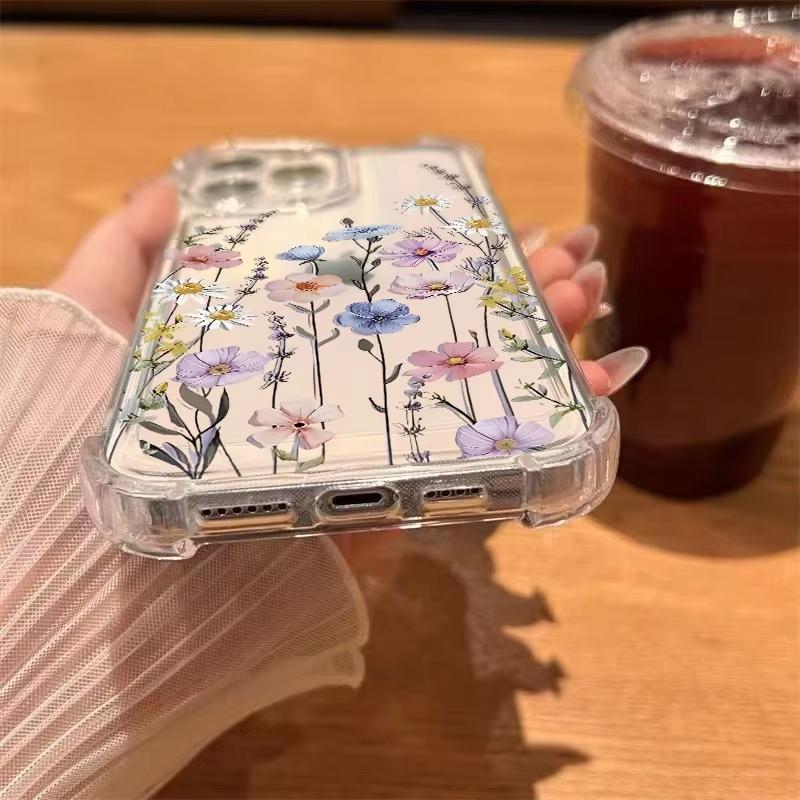 Transparent INS Style Multi Color Real Flower Phone Case For iPhone 17 11 13 12 14 15 16 Pro Max XS XR 15 16 Plus Soft Cover