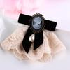 Christmas Bowknot Velvet Ribbon Vintage Queen Cameo Pearl Girls Brooch Elegant Lace Brooch