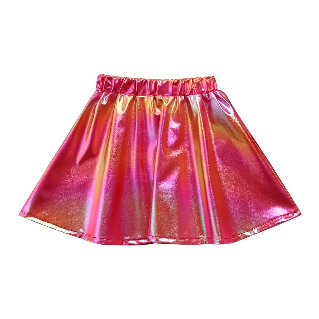 Girls Metallic Shiny Dance Skirt Elastic Waist A Line Miniskirt for Cheerleading Stage Performance