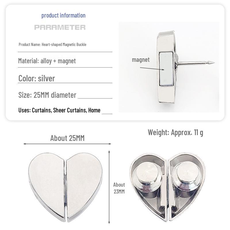 Heart-shaped Magnetic Curtain Buckle - Detachable, Nail-free, Light-blocking Metal Fixing Button