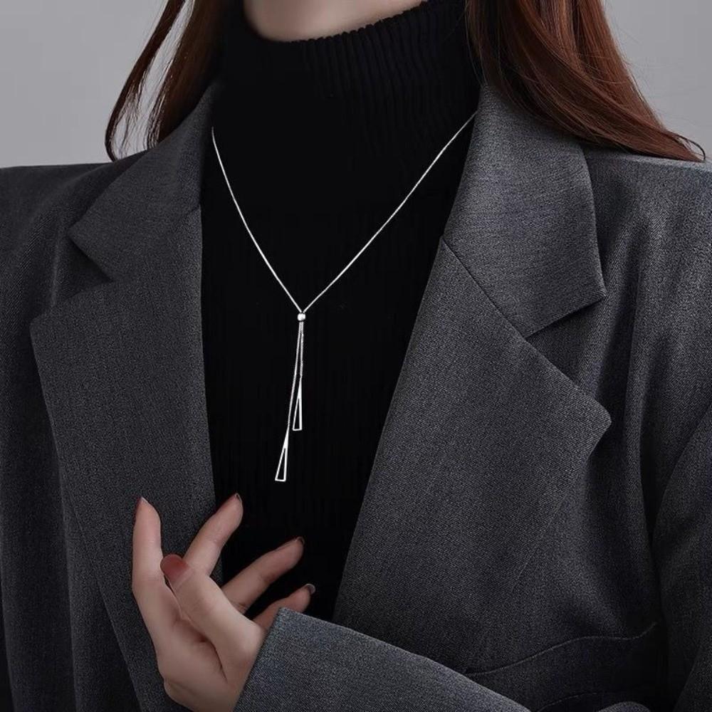 Elegant Triangle Pendant Necklace Adjustable Long Necklace Tassels Necklace Female Jewelry