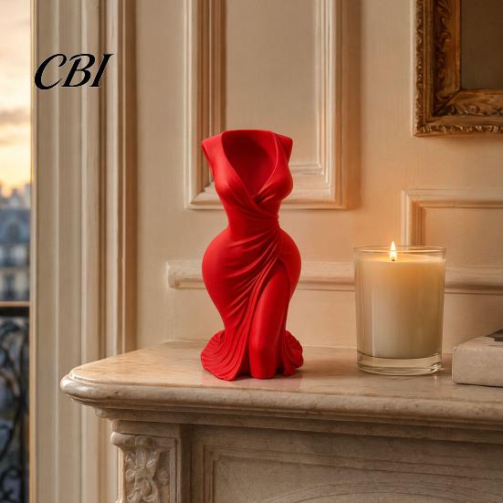 Artistic Vase 3D Printed Elegant Dress-Style Vase, Dual-Purpose Tabletop Decor with Flowing Pleated Skirt, Decorative Ornament Flower for Fresh