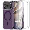 Case + 2 Tempered Glasses for iPhone 18 Pro Max, Hard with Magnetic Ring - Translucent Purple