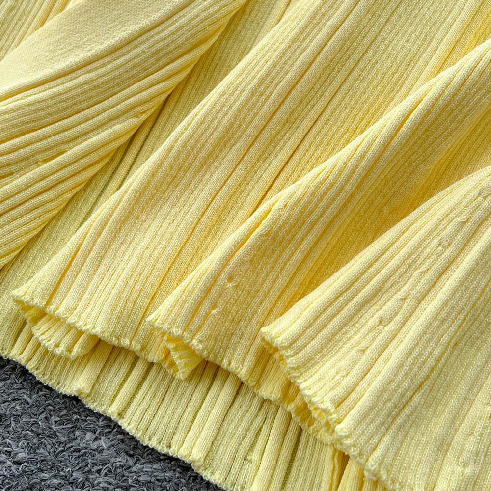 Korean Simple Design Lapel Knitted Dress Women's Summer Slim and Thin Single-breasted Royal Sister Temperament Long Dress