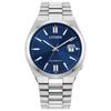 Citizen Sport Luxury Carson Watch with Stainless Steel Bracelet and 3 Stainless 5 Classic Men's Eco-Drive Case, Hands, Date, Steel/Blue, 1/2 Inches,