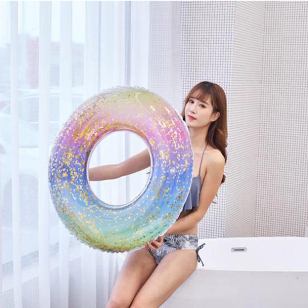 Rainbow Sequin Swimming Rings Pool Float Thickened Inflatable Water Toys For Beach Lake Pool