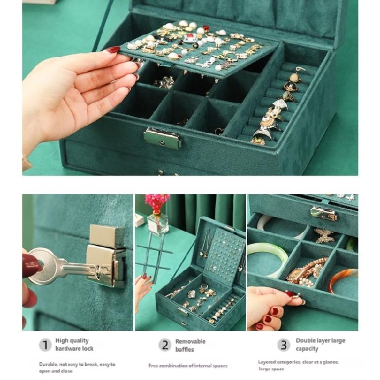 Spacious Velvets Jewelry Box Emerald Green Retro Styles Storage Organizers Soft Lining For Delicate Items