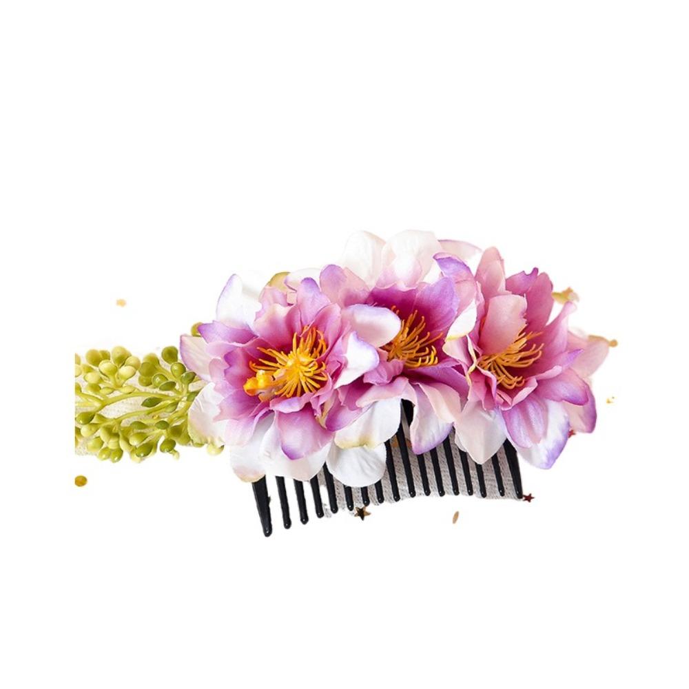 Multicolor Flower Hair Comb Cloth Thai Hair Comb Temperament Hair Accessories  performance clothing