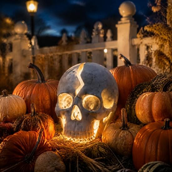 Gothic Theme Garden Statues Cracked Skull Solar Light, Halloween Glowing Outdoor Yard Decor, Spooky Waterproof Easy Installation Lawn Sculptures Lamp