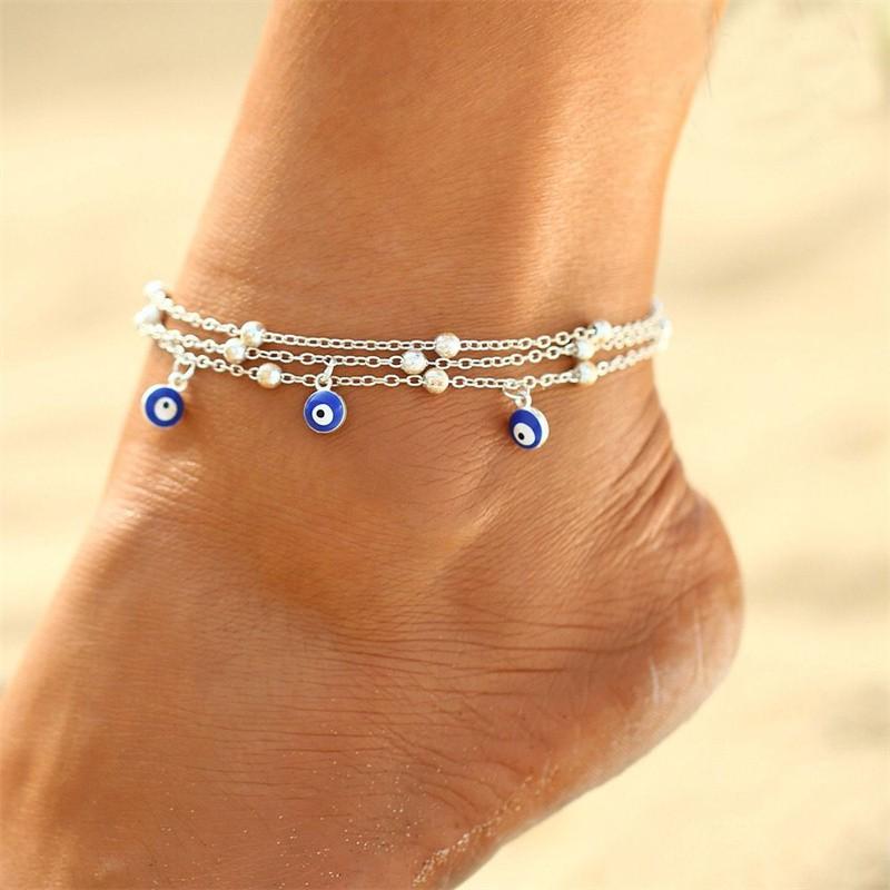 Elegant Daisy Flower Anklets for Women Bohemian Blue Turkish Eye Elephant Metal Chain Ankle Bracelet Summer Beach Foot Jewelry
