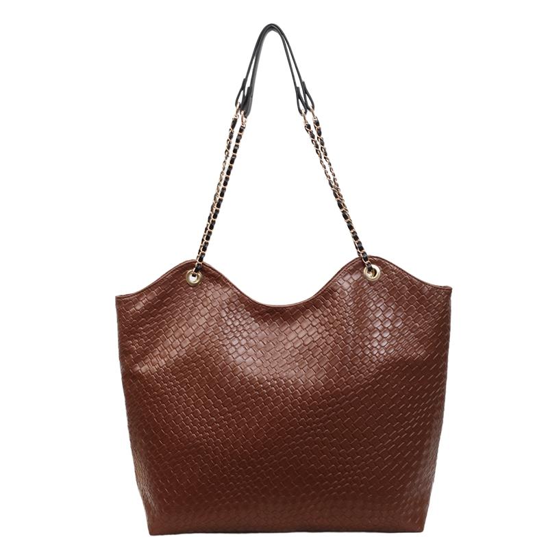 Woven Pattern Tote Bag Large Capacity PU Chain Bag Women's Shoulder Bag