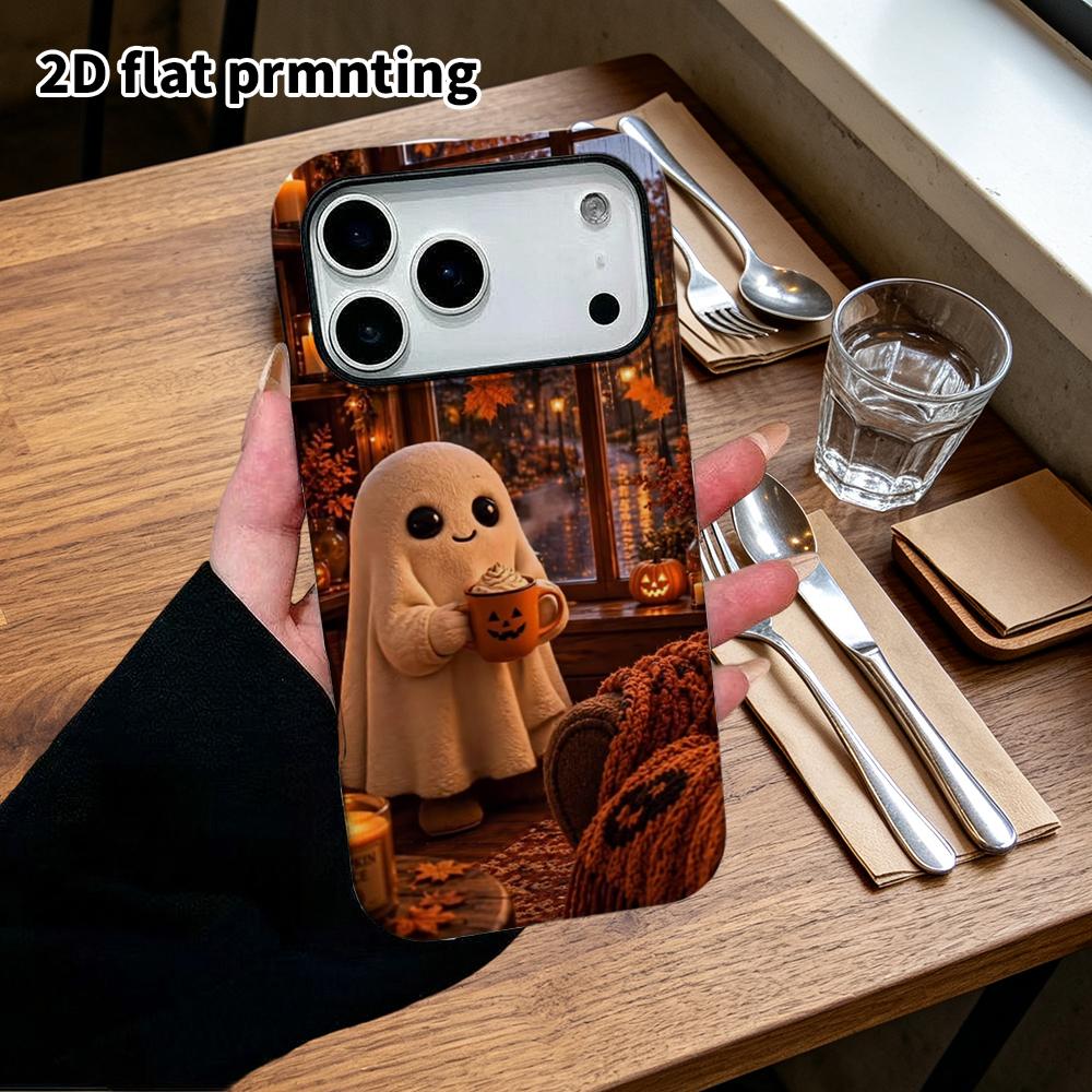 Phone Case: 2D Flat Design Suitable for iPhone 18 17 16 15 14 13 Pro Film Protective Case, Couple Style, Plush Little Ghost, Christmas and Halloween G