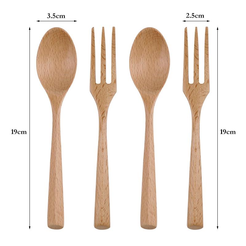 

4 шт. набор деревянных вилок и ложек деревянная десертная суповая ложка столовая вилка набор столовых приборов портативный детский набор столовых приборов кухонная утварь