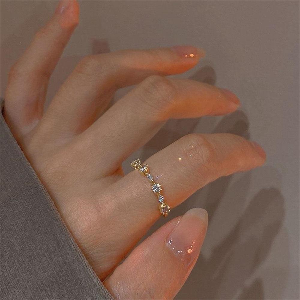 Exquisite Love Zircon Ring Ins Niche Design Temperament Sweet Index Finger Ring High Sense Open Ring Tide