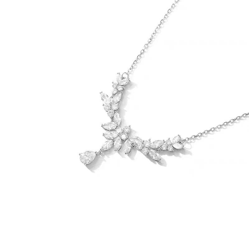 

925 Silver Sparkling Rhinestone Water Drop Necklace for Women , Fashion Commuting Jewelry , 2024 New Arrival 925 silver белый