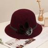 Lady Hat Elegant Wide Brim Keep Warm Solid Color Winter Autumn Ladies Dome Hat with Flower for Daily Wear