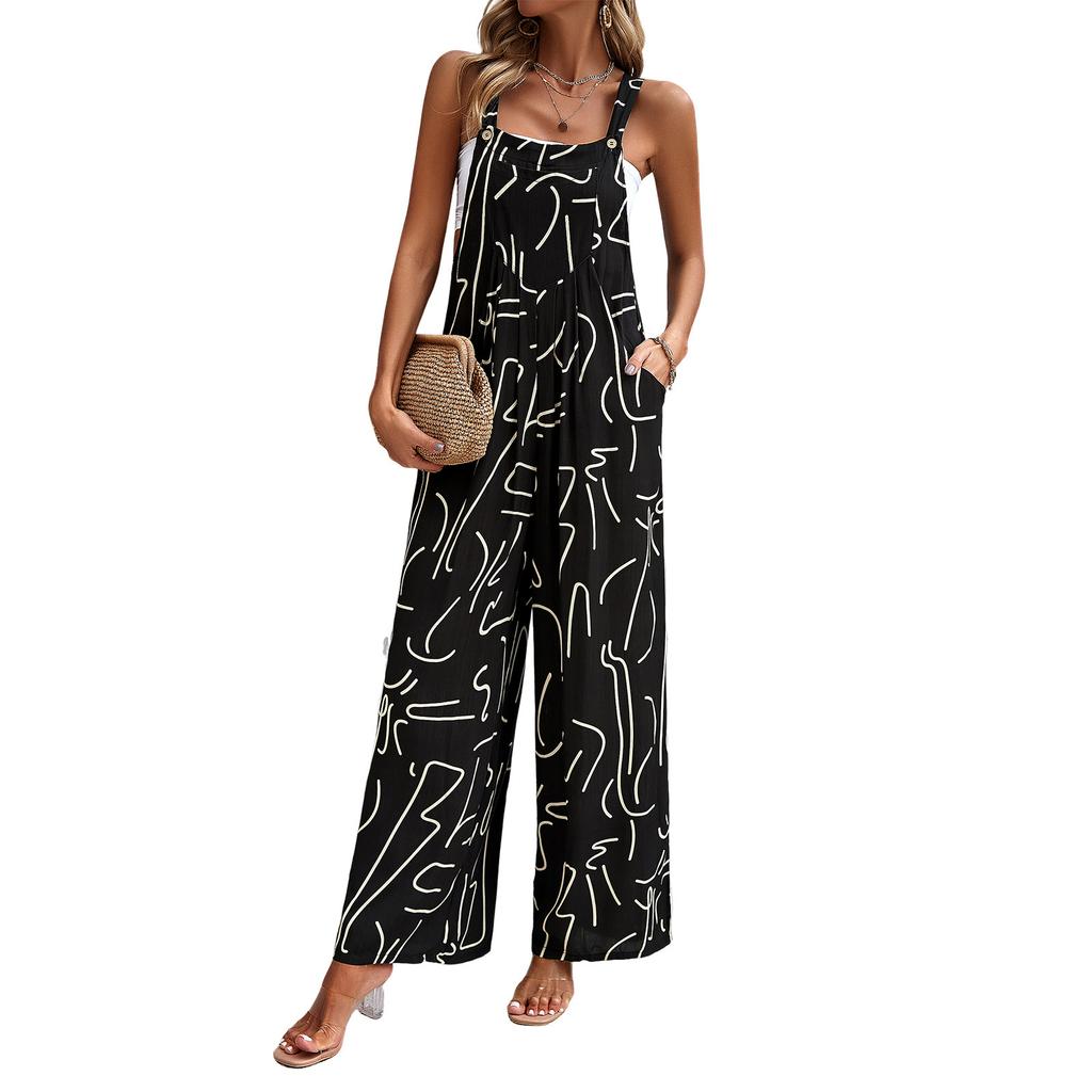 Women's Casual Jumpsuits Collection, Sleeveless Rompers in Multiple Prints & Solids, Elastic Waist Wide Leg One-Piece Outfits