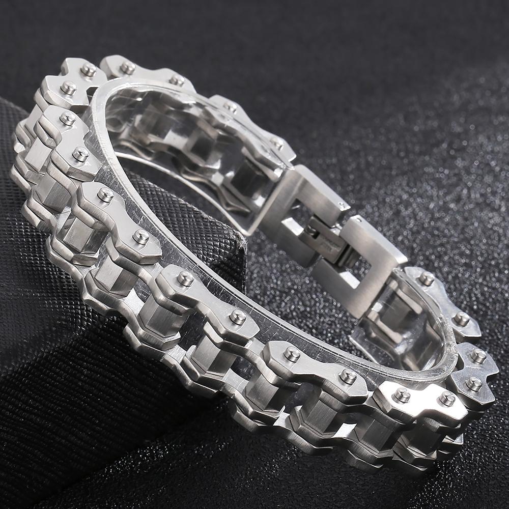 Matowa Bransoletka Męska ze Stali Nierdzewnej 316L Łańcuch Motocyklowy dla Mężczyzn Gotycka Biżuteria Rowerowa Prezenty Bransoletki Męskie 13MM Szerokość