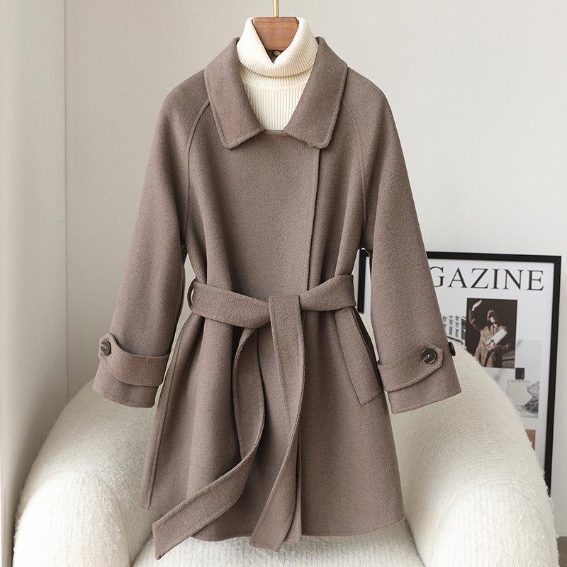 

Women s Mid-Length Double-Sided Cashmere Coat - 2025 Autumn/Winter Slim-Fit High-End Petite Wool Coat S - 100-125 lbs