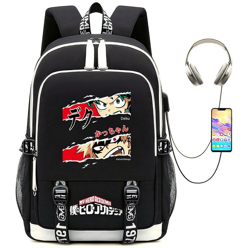 New Riman, My Hero Academy Printed Backpack Large Capacity Student School Bag USB Computer Bag