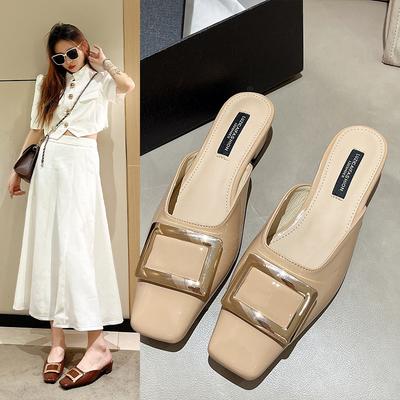 Baotou Half Slippers Women's New Summer Versatile Medium Heel Thick Heel Sandals Square Head Shoes