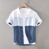 Men's Color Block Short Sleeve Button Up Shirt Casual Loose Fit Breathable Linen Blend Top for Summer Daily Wear