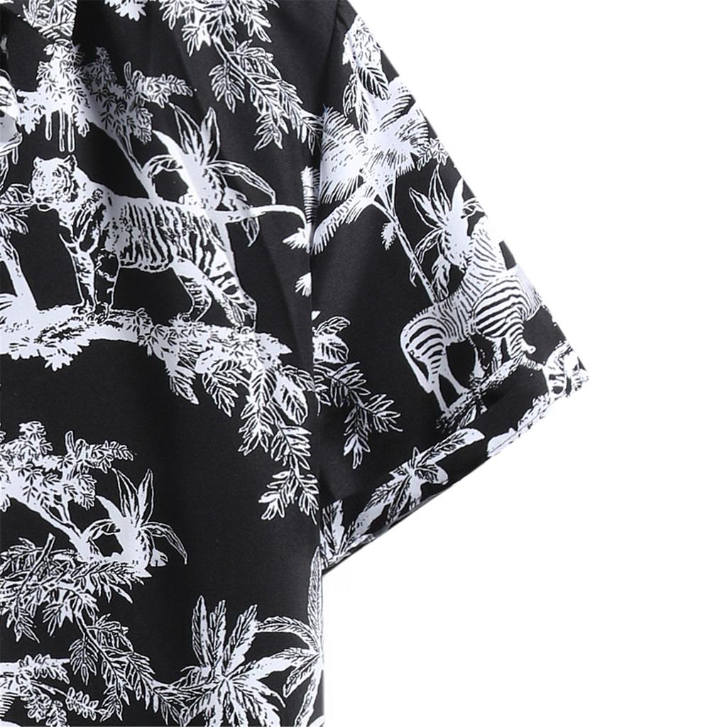 Men's Cardigan Short Sleeve Hawaiian Beach Flower Shirt Men's Turtleneck Shirt