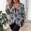 Blazer Vintage à Revers Imprimé Grande Taille pour Femme - Haut Décontracté Amincissant