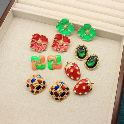 Pendientes de Botón Coloridos Estilo Chino Dopamina Esmalte Pétalo - Accesorios de Disfraz