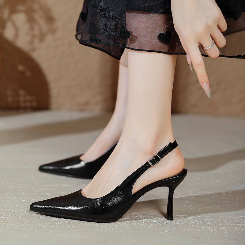 French Bag Head Sandals Women's 2025 New Summer Large Size Women's Shoes Pointed High Heels Thin Heels Empty High Heels Single Shoes
