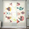 Cartoon Fish Tulle Sheer Window Curtains for Living Room Kitchen Children Bedroom Voile Hanging Curtain